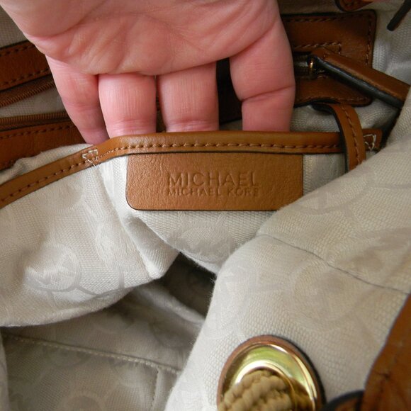 Michael Kors Gold Shimmer Metallic TotE  Leather Trim ROPE HANDLES NAUTICAL - Picture 10 of 12